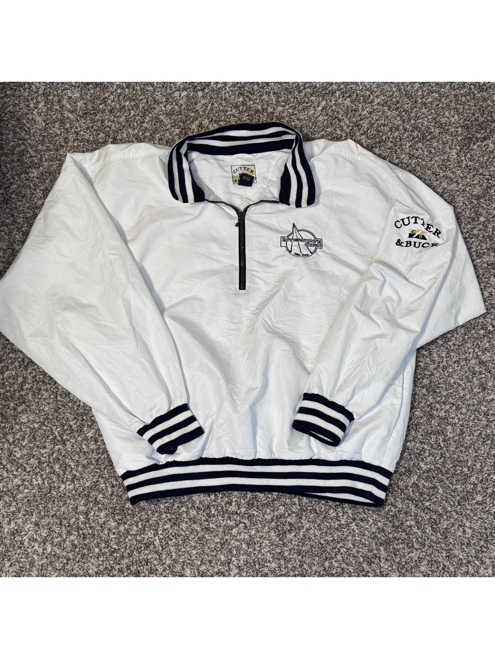 Vintage Cutter & Buck Interstate Sign Windbreaker Jacket L/G White Navy 90s